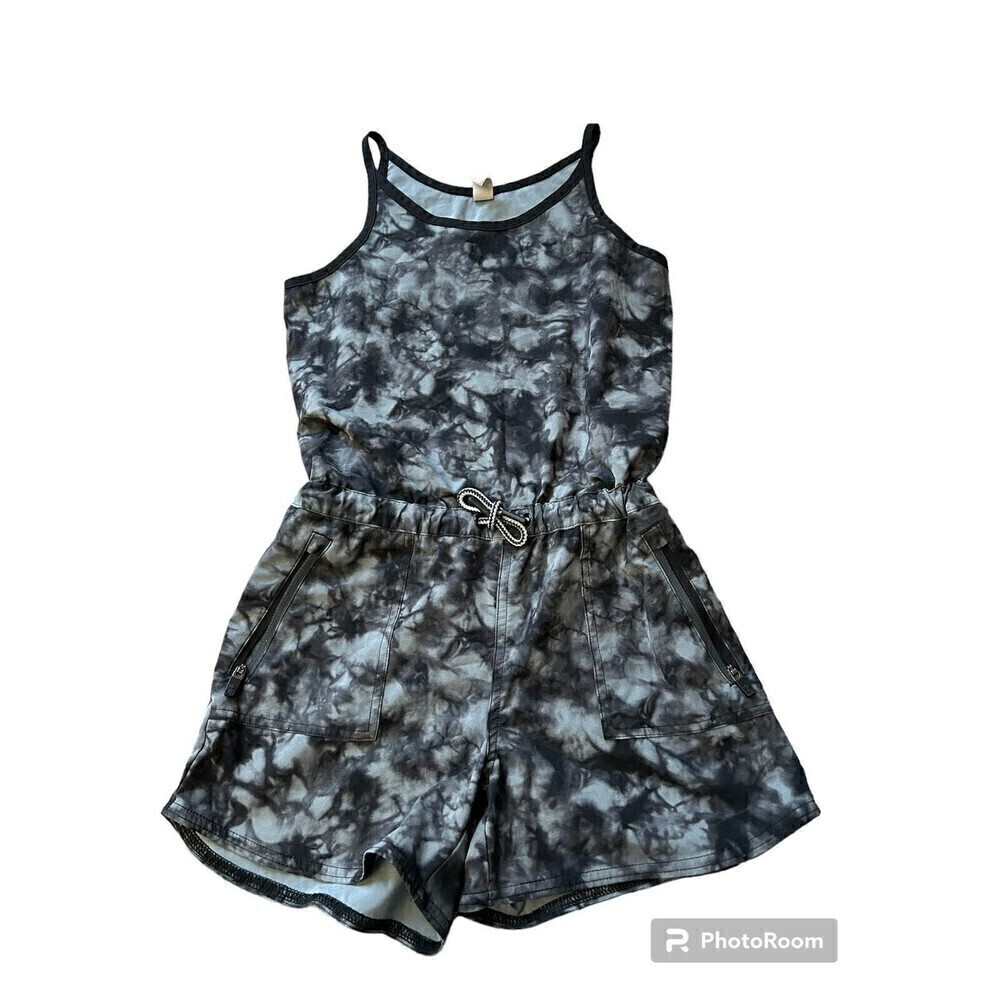 Athleta Girl Jumpsuit Romper Ready To Go Tie Dye‎ Black Grey Size M 8-10